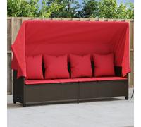 vidaXL Lettino Prendisole con Baldacchino e Cuscini Marrone Polyrattan