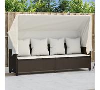 vidaXL Lettino Prendisole con Baldacchino e Cuscini Marrone Polyrattan