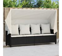 vidaXL Lettino Prendisole con Baldacchino e Cuscini Nero Polyrattan