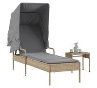vidaXL Lettino Prendisole con Baldacchino e Tavolino Beige Polyrattan
