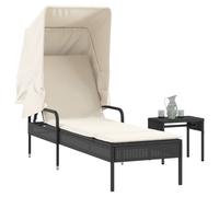 vidaXL Lettino Prendisole con Baldacchino e Tavolino Nero Polyrattan