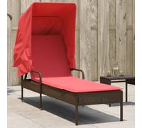 vidaXL Lettino prendisole con baldacchino in Polyrattan Marrone