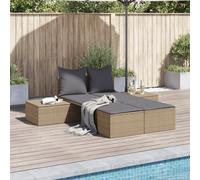 Lettino Prendisole con Cuscini Beige in Polyrattan