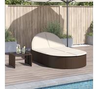 Lettino Prendisole con Cuscini Marrone in Polyrattan