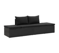 vidaXL Lettino Prendisole con Cuscini Robusto Elegante Leggero Divano Sofa Panchina da Giardino Sedia a Sdraio in Polyrattan Nero Telaio in Acciaio