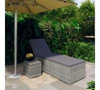 vidaXL Lettino Prendisole con Cuscino e Tavolino in Polyrattan Grigio