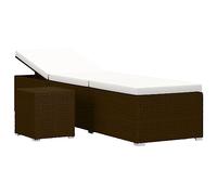 vidaXL Lettino Prendisole con Tavolino e Cuscino Foderato con Zip Robusto Elegante Regolabile Sdraio Telaio in Acciaio in Polyrattan Marrone