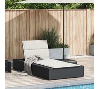 vidaXL Lettino Prendisole con Cuscino Galleggiante Nero in Polyrattan