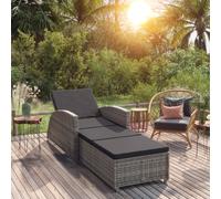 vidaXL Lettino Prendisole con Cuscino Grigio Scuro Polyrattan Grigio