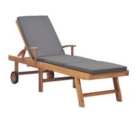 Lettino prendisole con cuscino in massello di teak grigio scuro
