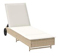 vidaXL Lettino Prendisole con Ruote e Cuscino in Polyrattan Beige, Lettino Prendisole con Ruote, Lettino Prendisole, Lettino da Giardino