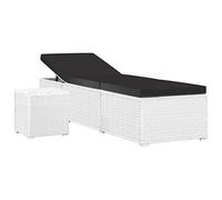 vidaXL Lettino Prendisole con Tavolino e Cuscino Foderato con Zip Robusto Elegante Regolabile Sdraio Telaio in Acciaio in Polyrattan Bianco