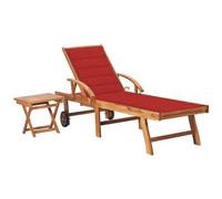 VIDAXL - Lettino Prendisole con Tavolo e Cuscino in Massello di Teak