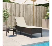 vidaXL Lettino Prendisole con Tavolo e Cuscino Marrone in Polyrattan