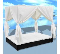 vidaXL Lettino Prendisole con Tende in Polyrattan Nero