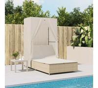 vidaXL Lettino Prendisole con Tetto e Tende Beige in Polyrattan