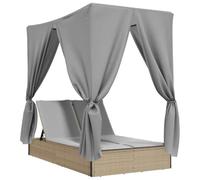 vidaXL Lettino Prendisole con Tetto e Tende Beige in Polyrattan, Lettino Prendisole, Letto da Esterno, Letto da Giardino, Lettino da Esterno