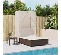 vidaXL Lettino Prendisole con Tetto e Tende Marrone in Polyrattan