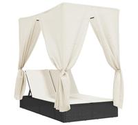 vidaXL Lettino Prendisole con Tetto e Tende Nero in Polyrattan