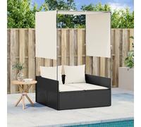 vidaXL Lettino Prendisole con Tetto e Tende Nero in Polyrattan