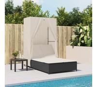 vidaXL Lettino Prendisole con Tetto e Tende Nero in Polyrattan