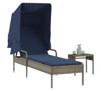 vidaXL Lettino prendisole con tettuccio e Tavolino in Polyrattan Grigio