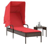 vidaXL Sedia a sdraio con tettuccio parasole e tavolo, per esterni, giardino, terrazza, letto da giorno con schienale, letto da soggiorno, stile moderno, in polyrattan marrone