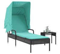vidaXL Lettino prendisole con baldacchino e tavolo, lettino da giardino, mobili da patio, letto da salotto, stile moderno, in polyrattan nero