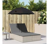 vidaXL Lettino Prendisole Cuscini e Parasole Grigio Chiaro Polyrattan
