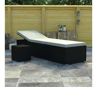 vidaXL Lettino Prendisole Cuscino e Tavolino Polyrattan Bianco Crema