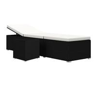 vidaXL Lettino Prendisole con Tavolino e Cuscino Foderato con Zip Robusto Elegante Regolabile Sdraio Telaio in Acciaio in Polyrattan Bianco Crema