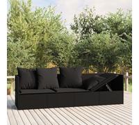 Lettino Prendisole da Esterno con Cuscini Nero in Polyrattan