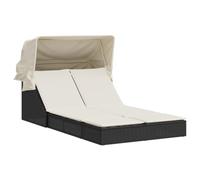 vidaXL Lettino Prendisole Doppio Baldacchino e Cuscini Nero Polyrattan