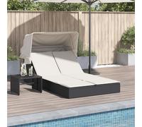 vidaXL Lettino Prendisole Doppio Baldacchino e Cuscini Nero Polyrattan