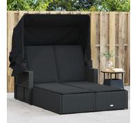 vidaXL Lettino Prendisole Doppio Baldacchino e Cuscini Nero Polyrattan