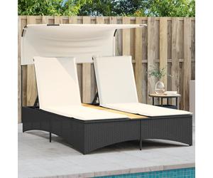 vidaXL Lettino Prendisole Doppio Baldacchino e Cuscini Nero Polyrattan