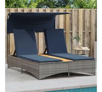 vidaXL Lettino prendisole doppio con baldacchino e cuscini grigio in polyrattan