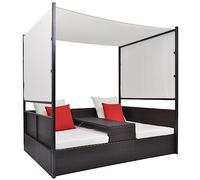 vidaXL Lettino Prendisole Doppio con Baldacchino Elegante Comodo Sdraio Mobile Arredo Giardino Spiaggia Piscina Chaise Longue in Polyrattan Marrone