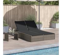 vidaXL Lettino Prendisole Doppio con Cuscini Grigio in Polyrattan