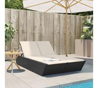 vidaXL Lettino Prendisole Doppio con Cuscini Nero in Polyrattan