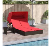 vidaXL Lettino prendisole doppio con tettuccio e cuscini in Polyrattan Marrone