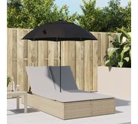 vidaXL Lettino Prendisole Doppio Cuscini e Parasole Beige Polyrattan