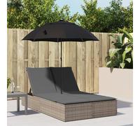 vidaXL Lettino Prendisole Doppio Cuscini e Parasole Grigio Polyrattan