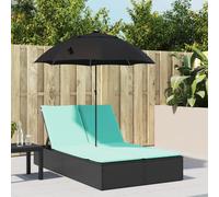 vidaXL Lettino Prendisole Doppio Cuscini e Parasole Nero in Polyrattan