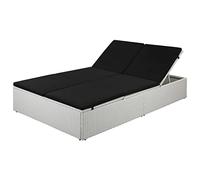AX Lettino Prendisole Polyrattan 2 Cuscini Nero 194x120x5cm Patio Giardino 44165