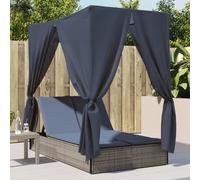 vidaXL Lettino Prendisole Doppio Tetto e Tende Grigio in Polyrattan