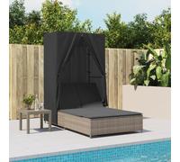 vidaXL Lettino Prendisole Doppio Tetto e Tende Grigio in Polyrattan