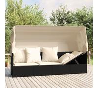 vidaXL Lettino Prendisole Esterno con Tetto e Cuscini Nero Polyrattan