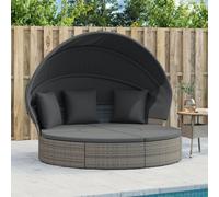 vidaXL Lettino Prendisole Esterno Tetto e Cuscini Grigio in Polyrattan