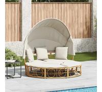 vidaXL Lettino Prendisole Esterno Tetto e Cuscini in Polyrattan, Lettino da Giardino, Lettino da Sole, Lettino abbronzante, Lettino